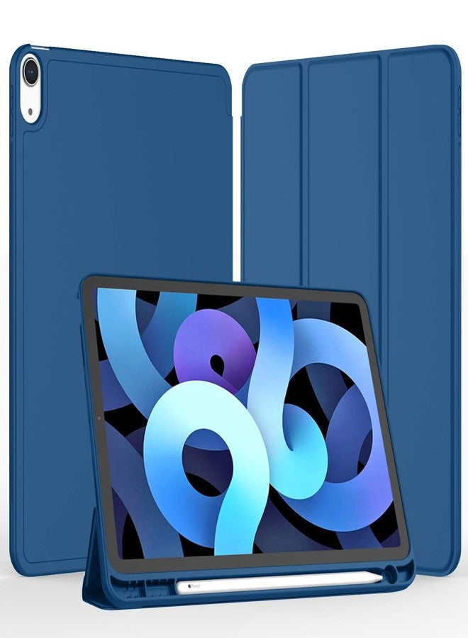 iMieet جراب iMieet لجهاز iPad Air الجديد من الجيل الرابع مقاس 10.9 بوصة (إصدار 2020) مع حامل قلم [يدعم بصمة الإصبع وشحن قلم iPad الثاني/الاقتران] جراب ذكي ثلاثي الطي مع ظهر من مادة TPU الناعمة (أزرق داكن) - Image 2