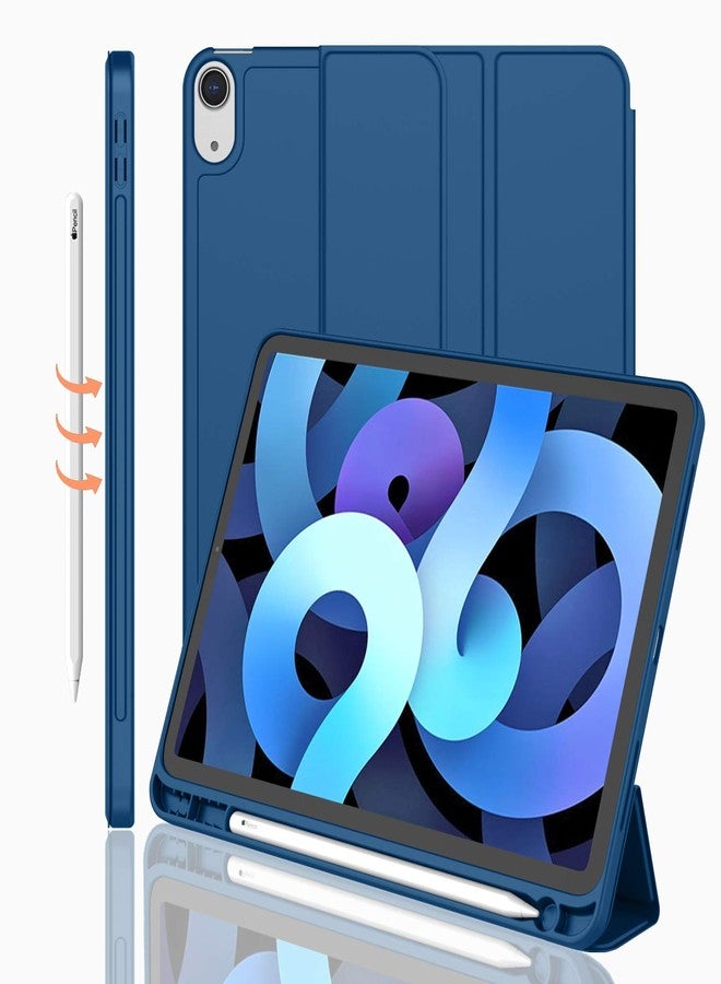 iMieet جراب iMieet لجهاز iPad Air الجديد من الجيل الرابع مقاس 10.9 بوصة (إصدار 2020) مع حامل قلم [يدعم بصمة الإصبع وشحن قلم iPad الثاني/الاقتران] جراب ذكي ثلاثي الطي مع ظهر من مادة TPU الناعمة (أزرق داكن) - Image 1