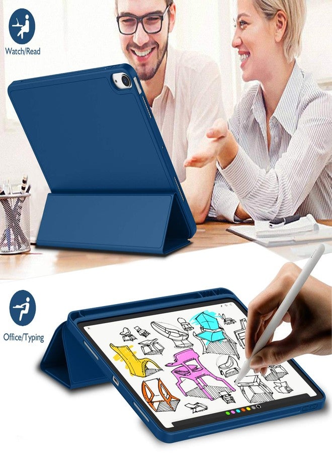 iMieet جراب iMieet لجهاز iPad Air الجديد من الجيل الرابع مقاس 10.9 بوصة (إصدار 2020) مع حامل قلم [يدعم بصمة الإصبع وشحن قلم iPad الثاني/الاقتران] جراب ذكي ثلاثي الطي مع ظهر من مادة TPU الناعمة (أزرق داكن) - Image 5