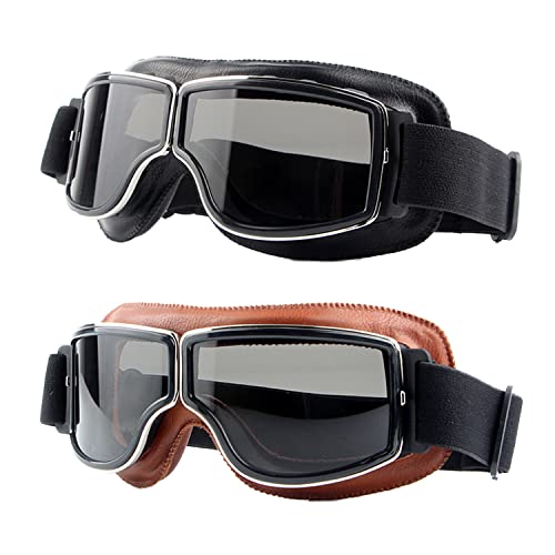 LJDJ Motorcycle Goggles,2 Pack Vintage Anti Fog Pilot PU Leather Glasses Dustproof ATV Off Road Motorbike Helmet Eyewear Protect for Ridding Motorcross Classes Aviator Goggles for Men Women Adult - Image 1
