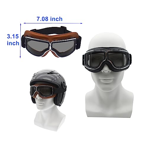 LJDJ Motorcycle Goggles,2 Pack Vintage Anti Fog Pilot PU Leather Glasses Dustproof ATV Off Road Motorbike Helmet Eyewear Protect for Ridding Motorcross Classes Aviator Goggles for Men Women Adult - Image 2