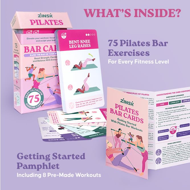 Zinsk 75 Pilates Bar Exercise Cards â€“ Create Home Workouts That Sculpt and Tone â€“ 3" x 5" Cards with Full Instructions â€“ Includes Getting Started Pamphlet with 8 Pre-Made Routines - Image 3