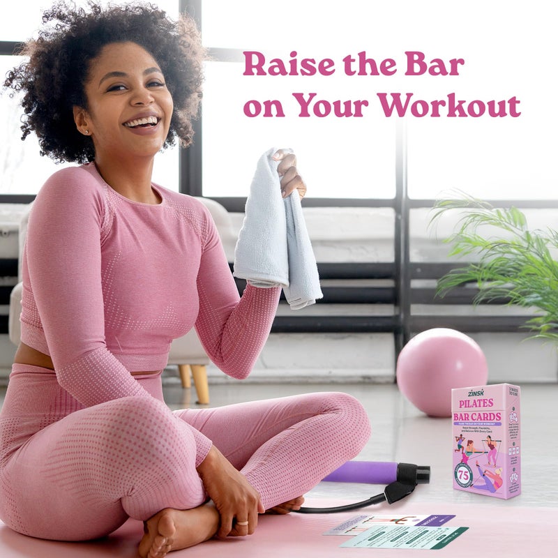 Zinsk 75 Pilates Bar Exercise Cards â€“ Create Home Workouts That Sculpt and Tone â€“ 3" x 5" Cards with Full Instructions â€“ Includes Getting Started Pamphlet with 8 Pre-Made Routines - Image 2