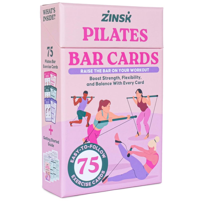 Zinsk 75 Pilates Bar Exercise Cards â€“ Create Home Workouts That Sculpt and Tone â€“ 3" x 5" Cards with Full Instructions â€“ Includes Getting Started Pamphlet with 8 Pre-Made Routines - Image 1