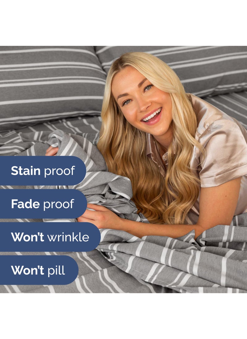 Extra Deep King Sheet Set - 6 Piece Breathable and Cooling Sheets - Hotel Luxury Bed Sheets Set - Easy Fit - Soft  Wrinkle Free and Comfy Sheets Set - Grey Striped Sheet Set with Extra Deep Pockets