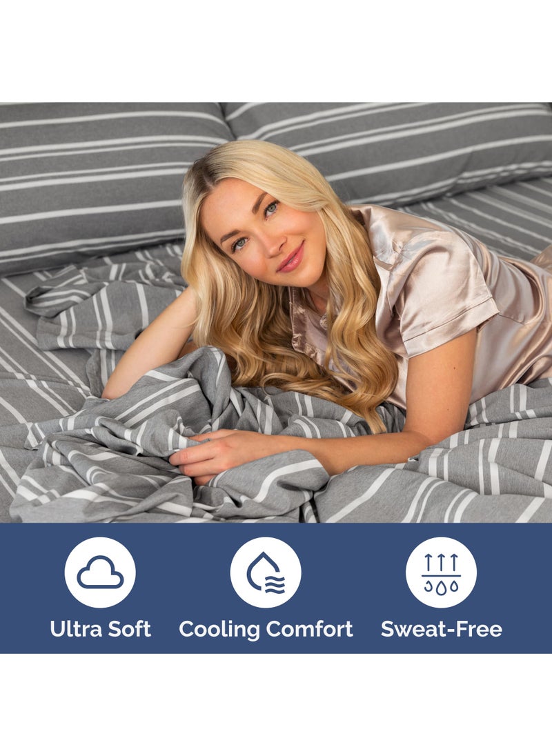 Extra Deep King Sheet Set - 6 Piece Breathable and Cooling Sheets - Hotel Luxury Bed Sheets Set - Easy Fit - Soft  Wrinkle Free and Comfy Sheets Set - Grey Striped Sheet Set with Extra Deep Pockets