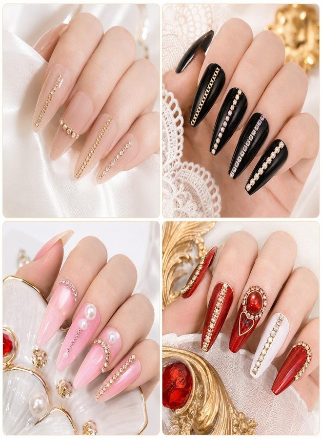 Fyntave 8 Pcs Metal Nail Art Chains, 3D Gold and Silver Metal Chain Charms, Punk Gothic Nail Jewelry Strips, Flexible Nails Decor for Manicure DIY Nails Decoration Accessories (Gold and Silver) - Image 3