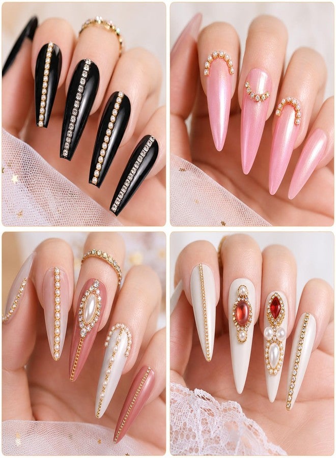 Fyntave 8 Pcs Metal Nail Art Chains, 3D Gold and Silver Metal Chain Charms, Punk Gothic Nail Jewelry Strips, Flexible Nails Decor for Manicure DIY Nails Decoration Accessories (Gold and Silver) - Image 5