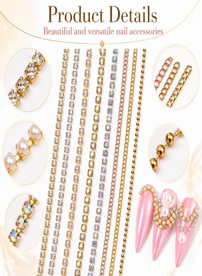 Fyntave 8 Pcs Metal Nail Art Chains, 3D Gold and Silver Metal Chain Charms, Punk Gothic Nail Jewelry Strips, Flexible Nails Decor for Manicure DIY Nails Decoration Accessories (Gold and Silver) - Image 4