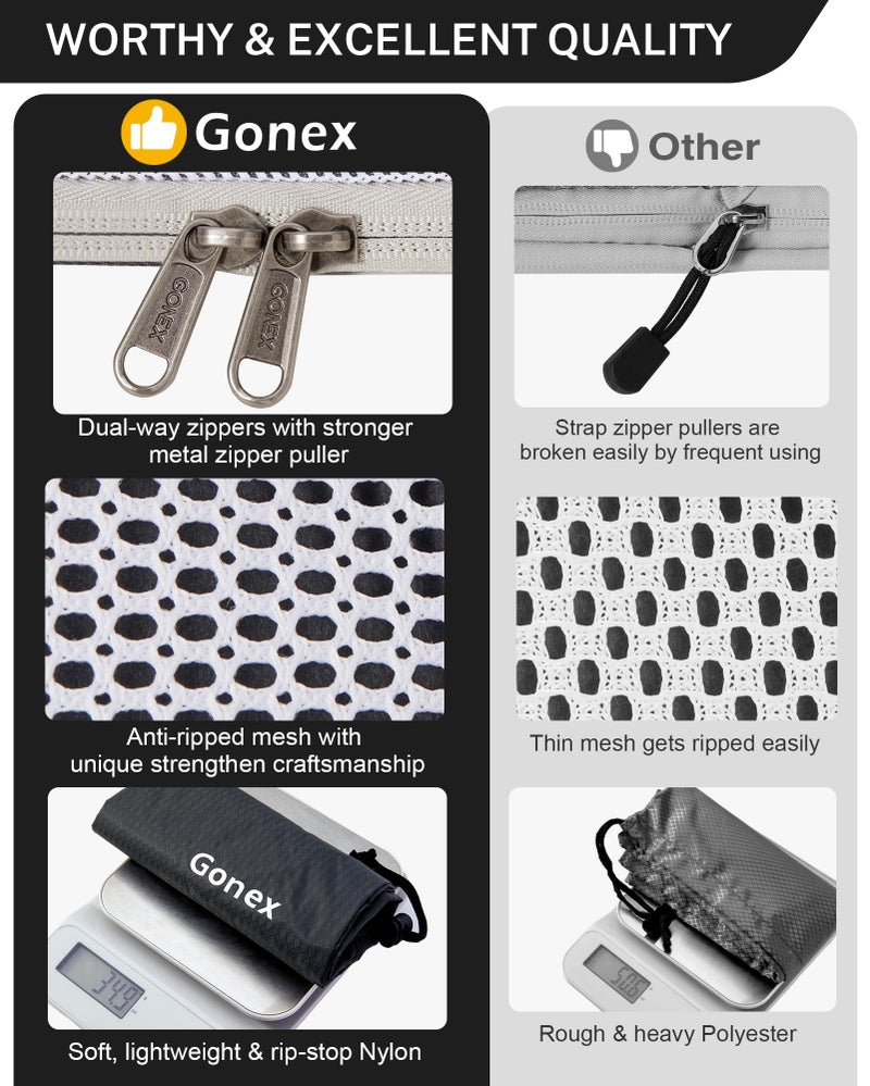 Gonex أكياس ضغط غونيكس لتنظيم الأمتعة شبكية L+M+S+XS+نحيف+حقيبة غسيل سوداء - Image 3