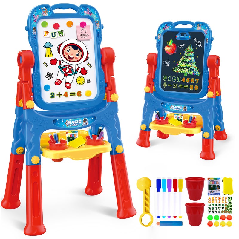 Hoarosall Art Easel for Kids, Adjustable Double-Sided Rotatable Magnetic White Black Drawing Board with Painting Accessories, Preschool Learning Toy for Boys 3-5 Years Old, Ideal Birthday Gift - Image 1