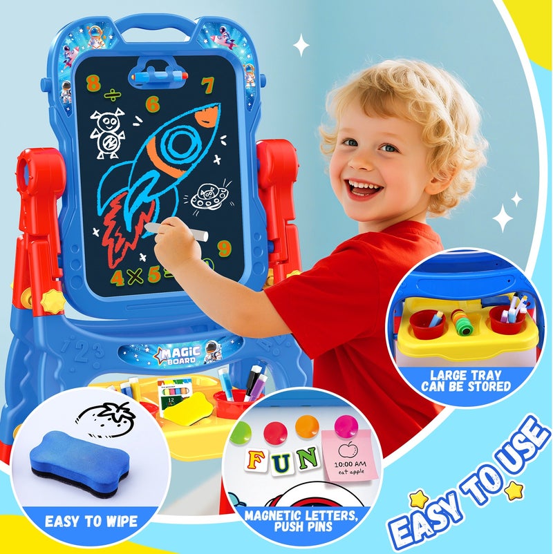 Hoarosall Art Easel for Kids, Adjustable Double-Sided Rotatable Magnetic White Black Drawing Board with Painting Accessories, Preschool Learning Toy for Boys 3-5 Years Old, Ideal Birthday Gift - Image 4