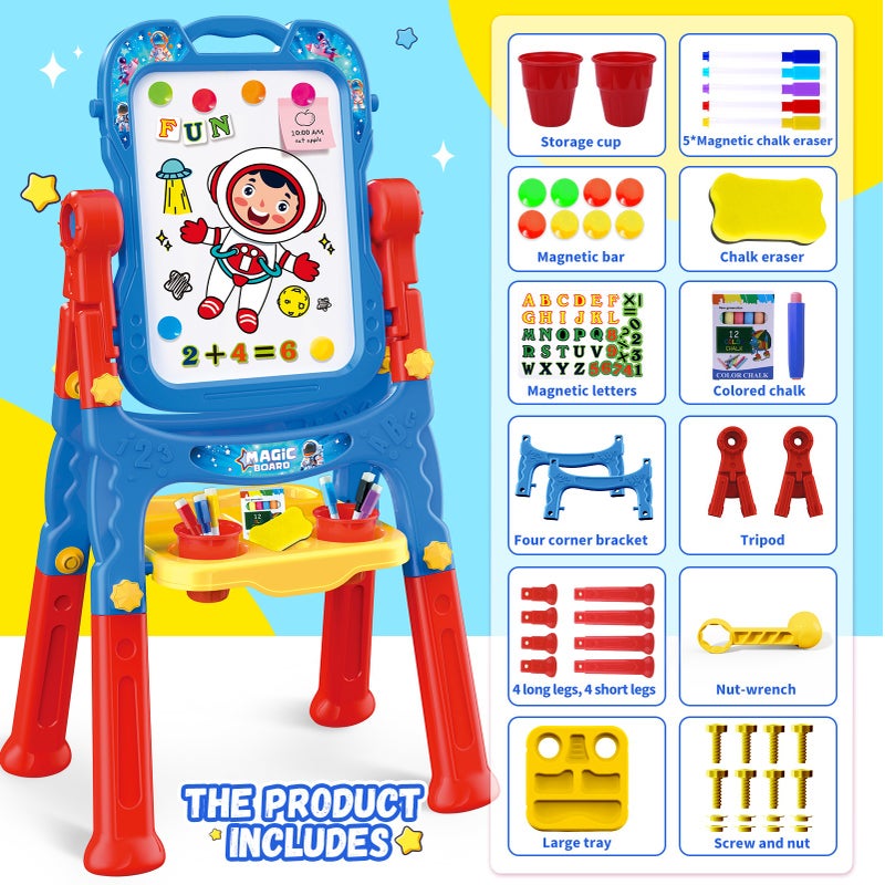 Hoarosall Art Easel for Kids, Adjustable Double-Sided Rotatable Magnetic White Black Drawing Board with Painting Accessories, Preschool Learning Toy for Boys 3-5 Years Old, Ideal Birthday Gift - Image 5