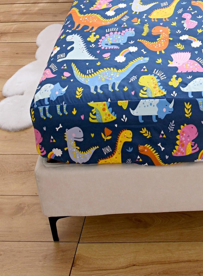 NATURETY Bedding Fitted Sheet with Deep Pocket for Boys Girls Twin Bed,Dino Printed Thicken Fabric Bed Sheets (Navy Blue(Dinosaur), Twin) - Image 3