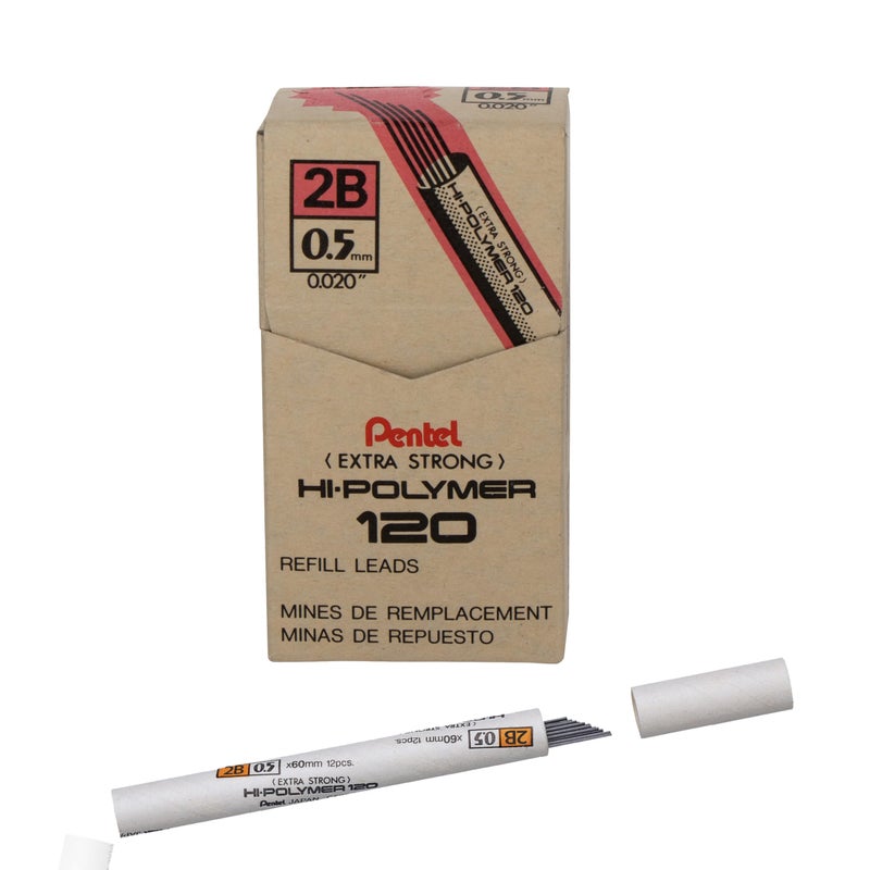 Pentel Super HiPolymer Lead 05 mm Mechanical Pencil Fine 2B Box of 12 C5252B - Image 2
