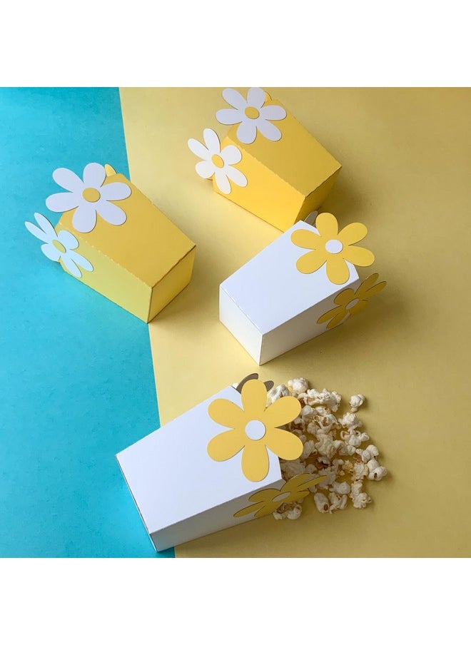 Pinfliers Pinfliers Daisy Theme Birthday Decoration,Paper Popcorn Boxes for Birthday Party,10 Daisy Flower Popcorn Tubs for Kids,1st Birthday Table Paper Decoration Items|Popcorn Box|Popcorn Tub, White & Yellow  - Image 1