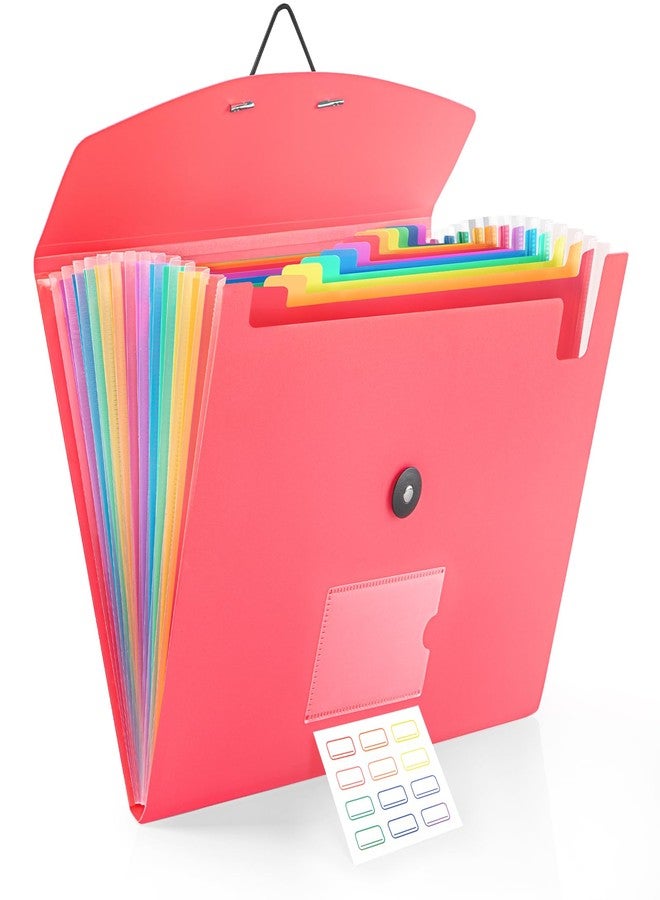 RIEJIN 13 Pocket Accordion File Organizer with Elastic Closure, Expanding File Folder for Letter Size A4 Papers, Ideal for Home, Office Supplies, College Essentials - Pink - Image 1
