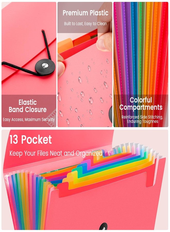 RIEJIN 13 Pocket Accordion File Organizer with Elastic Closure, Expanding File Folder for Letter Size A4 Papers, Ideal for Home, Office Supplies, College Essentials - Pink - Image 3