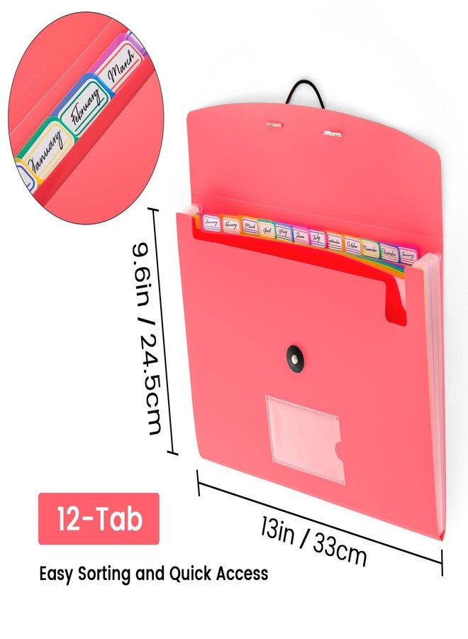 RIEJIN 13 Pocket Accordion File Organizer with Elastic Closure, Expanding File Folder for Letter Size A4 Papers, Ideal for Home, Office Supplies, College Essentials - Pink - Image 2