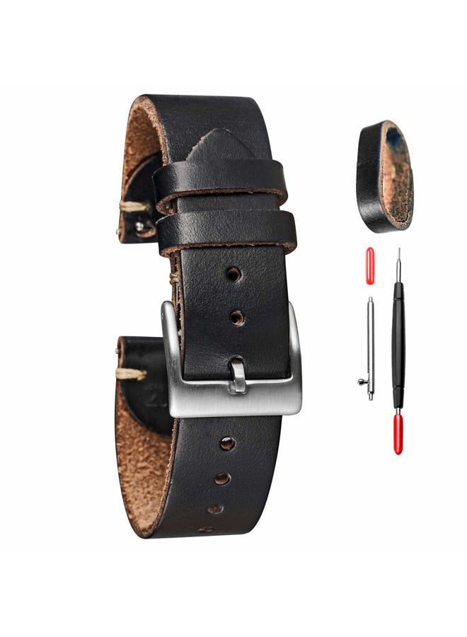 TORBOLLO Leather Watch Bands, Horween Leather Watch Strap for Men Women,18mm,20mm,22mm Quick Release Handmade Watch Strap Soft Vintage Replacement, Black, 20MM, Sports, vintage, vintage - Image 1