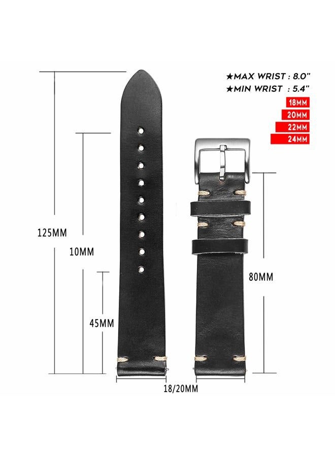 TORBOLLO Leather Watch Bands, Horween Leather Watch Strap for Men Women,18mm,20mm,22mm Quick Release Handmade Watch Strap Soft Vintage Replacement, Black, 20MM, Sports, vintage, vintage - Image 4