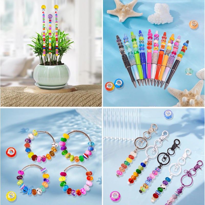 DASTTUIS 110 Pcs Beads for Pens - European Craft Large Hole Beads - Mixed Color Assorted Spacer Bead Bulk - Suitable for Diy Fairy Wand Garden Bead, Beaded Keychain, Necklace Bracelet Jewelry Making - Image 2
