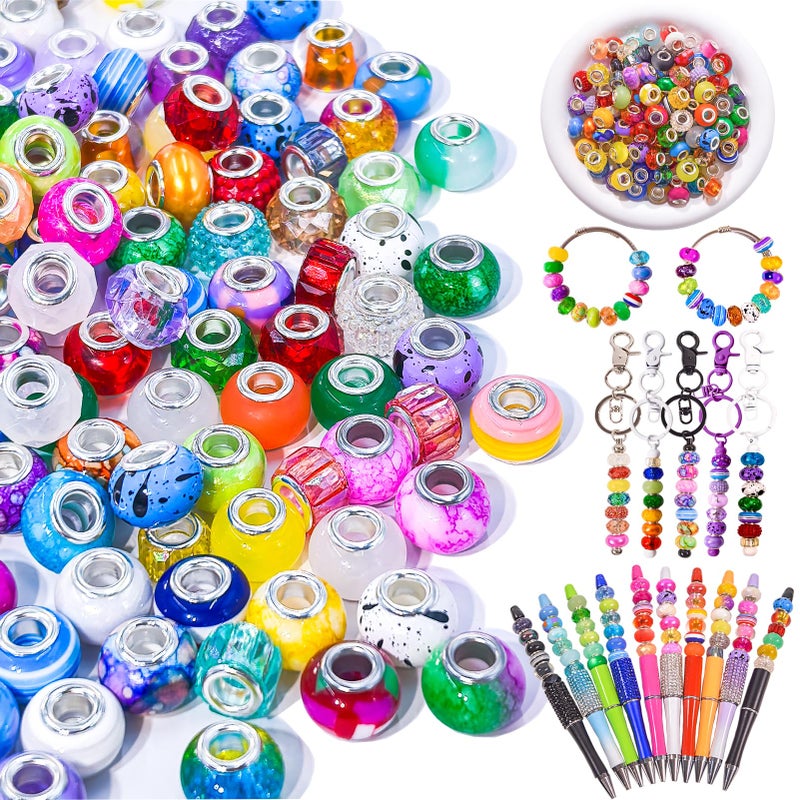 DASTTUIS 110 Pcs Beads for Pens - European Craft Large Hole Beads - Mixed Color Assorted Spacer Bead Bulk - Suitable for Diy Fairy Wand Garden Bead, Beaded Keychain, Necklace Bracelet Jewelry Making - Image 1