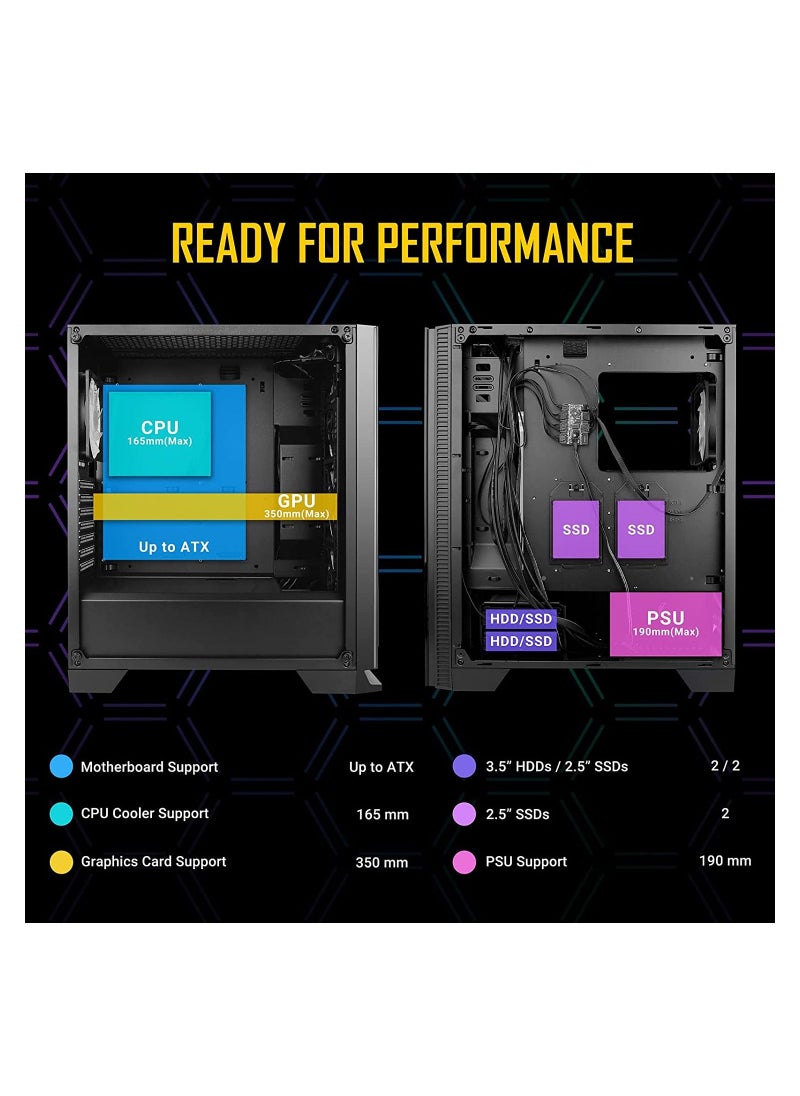 erorex - Nx Series Nx600 Mid-Tower Atx Gaming Case Tempered Glass Side Panel,Supports Up To 6 Fans 1 X 120 Mm Argb Fan Included - Image 1
