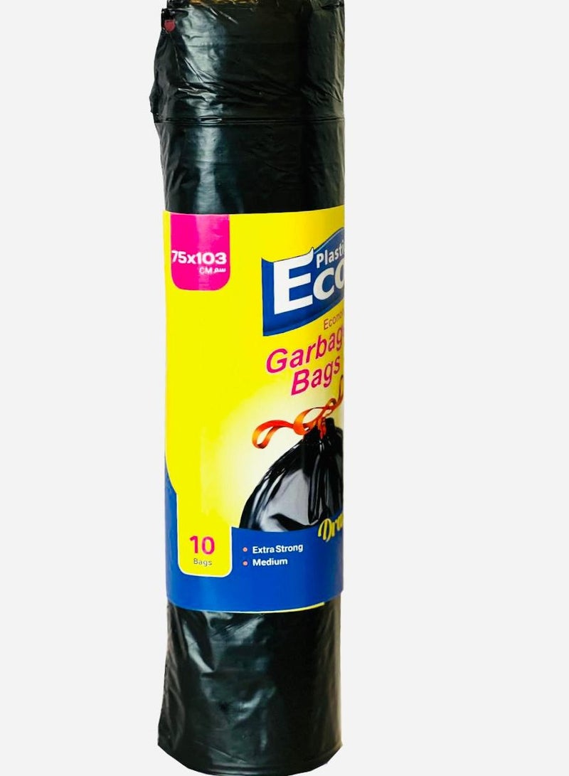 ECO Plastic 10 pieces Drawstring Garbage Bag Black 75x103cm Extra Strong (M)  - Image 2