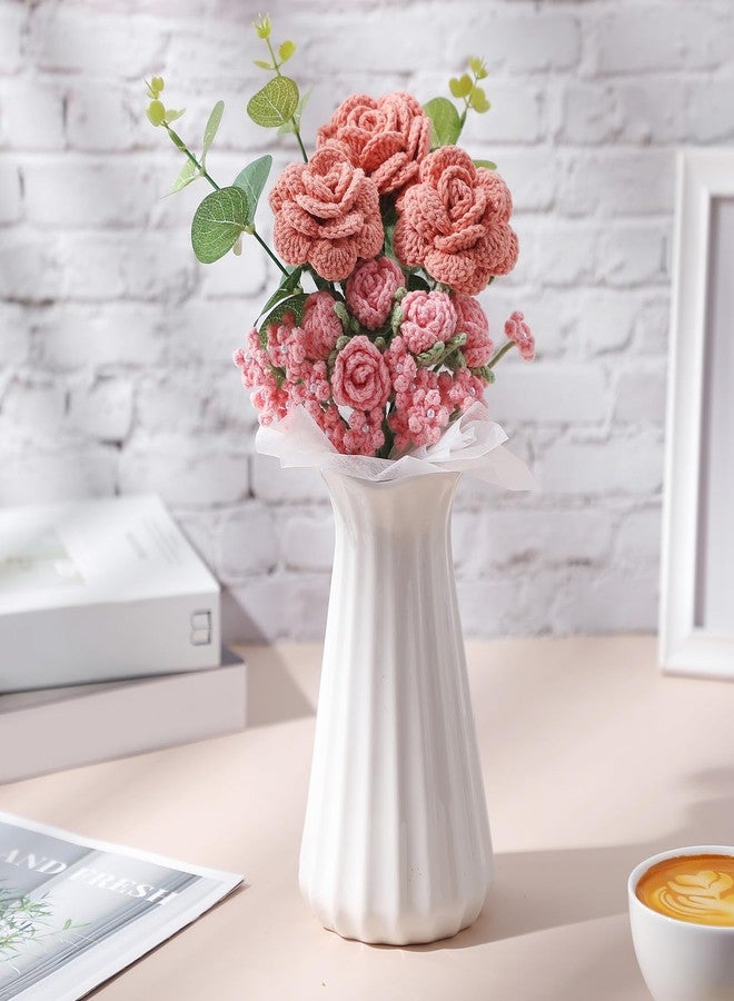 Juinte Crochet Flowers Bouquet Gift Completed Handmade Artificial Knitted Flowers Rose Bouquet Gift for Graduation Birthday Wedding Mother's Day Teacher'day Home Decoration(Pink) - Image 4