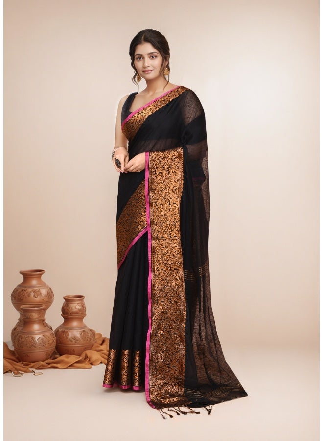 Jhambthreads Women  Cotton Blend Handloom saree with Running Blouse - Image 1