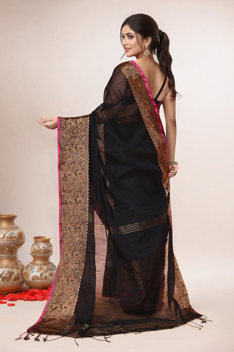 Jhambthreads Women  Cotton Blend Handloom saree with Running Blouse - Image 3