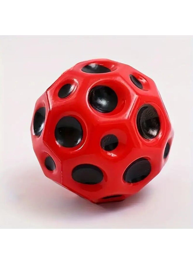 PLAYZO Moon Ball | Bouncy Ball | Porous Bouncy for Kids' Toy with Ultimate Bounce Fun |High Jumping Rubber Space Ball | Red - Image 1
