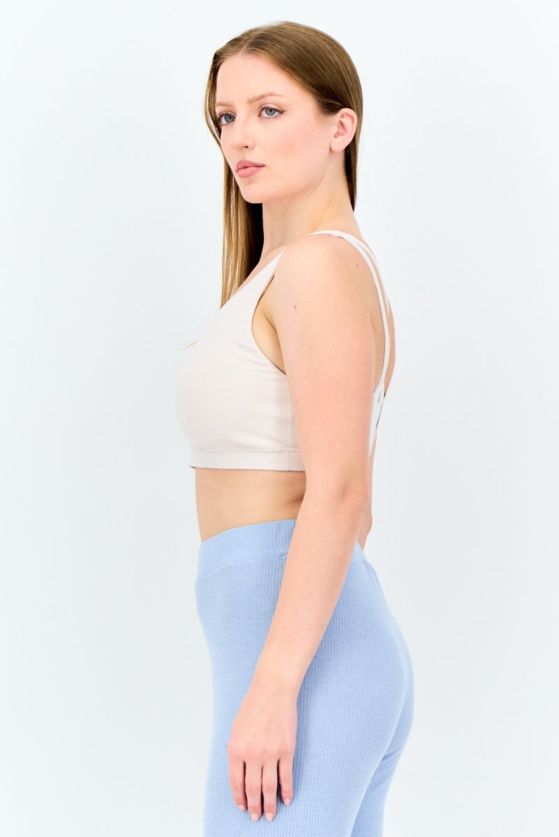 Adidas Women Sportswear Fit Padded Training Sports Bra, Cream - Image 3