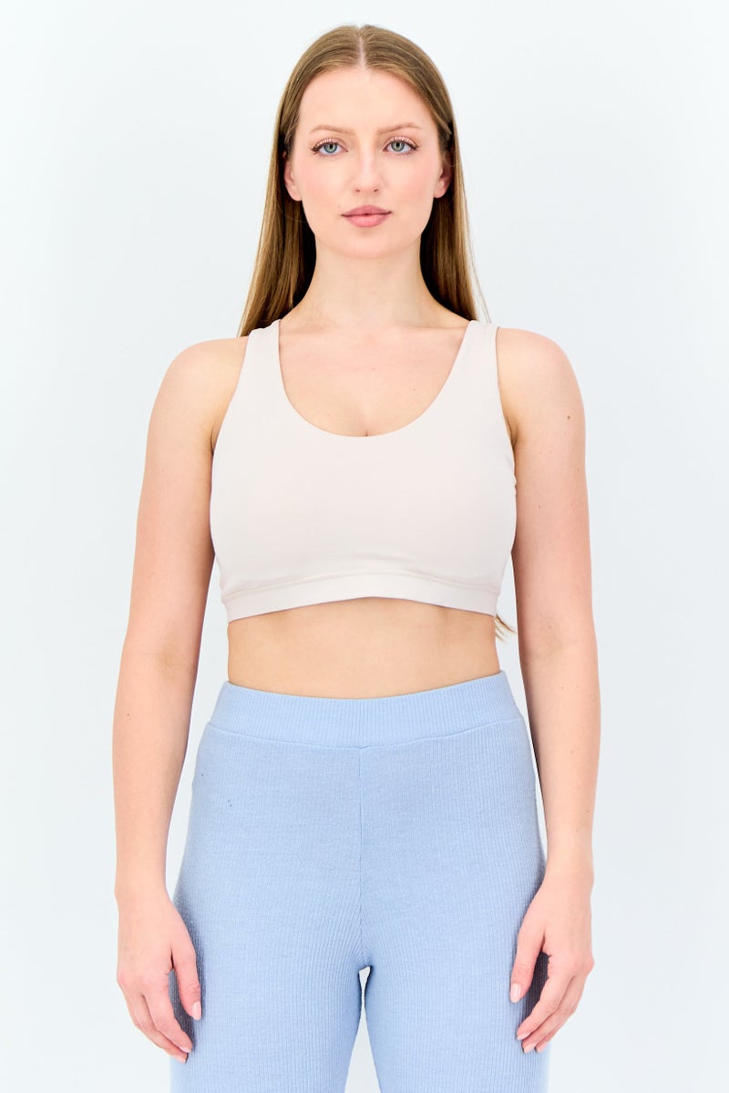 Adidas Women Sportswear Fit Padded Training Sports Bra, Cream - Image 1