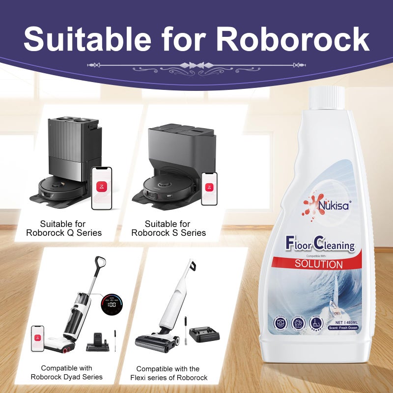 Nukisa Fresh Ocean Scent Floor Cleaning Solution Compatible With Roborock Robot Vacuum And Mop Cleanerï¼Œ Deep Cleans For Multiple Hard Floors, Suitable With All Robot Vacuums With Mopping (2) - Image 2