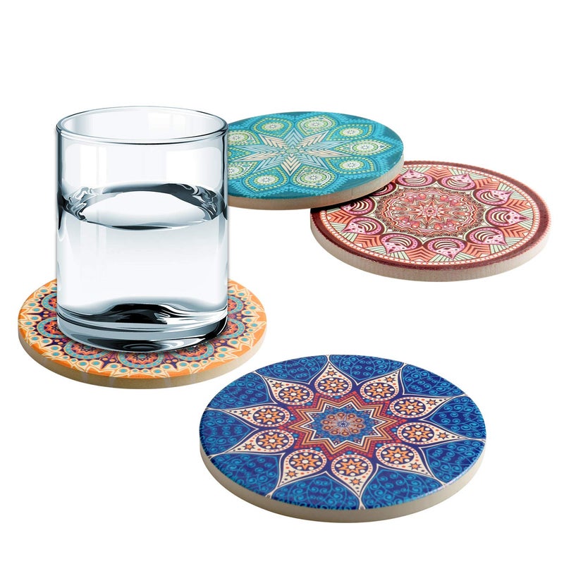 LogHog Coasters for Drinks Absorbent 4 Pack Ceramic Coasters Set 4"" Stoneware Cup Mats with Cork Base Protection Suitable for Kinds of Cups Perfect Table Decor Housewarming Gifts. - Image 2