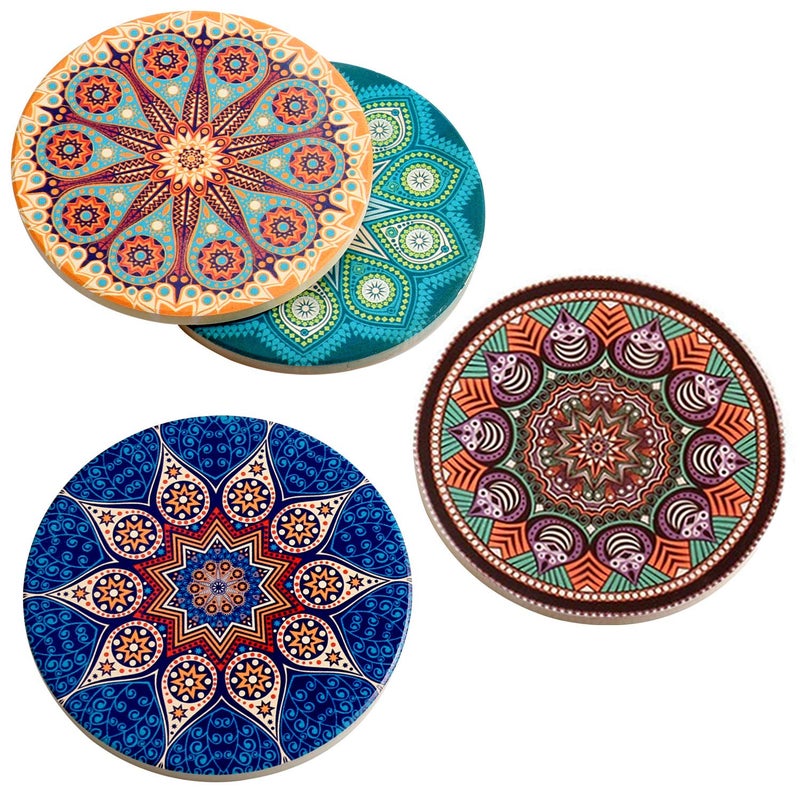 LogHog Coasters for Drinks Absorbent 4 Pack Ceramic Coasters Set 4"" Stoneware Cup Mats with Cork Base Protection Suitable for Kinds of Cups Perfect Table Decor Housewarming Gifts. - Image 1