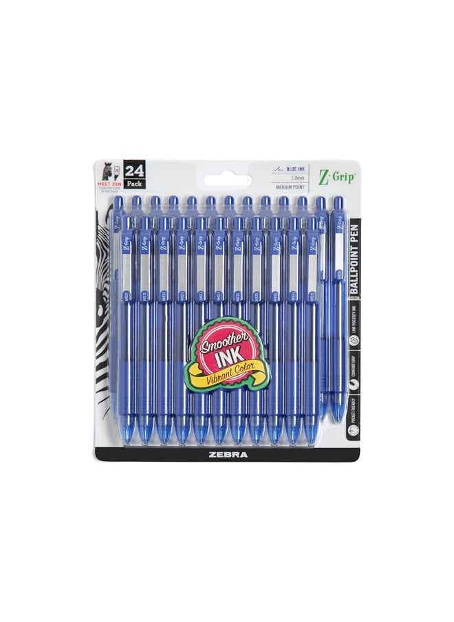 Zebra Pen - Zebra Pen Z-Grip Retractable Ballpoint Pen, Medium Point, 1.0mm, Blue Ink, 24 Pack (Packaging may vary) - Image 1