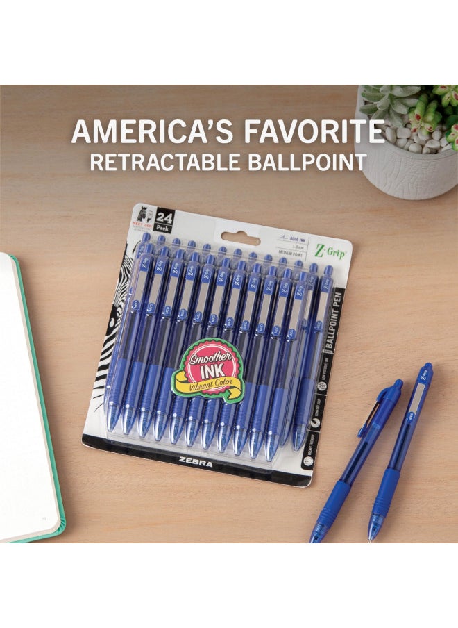 Zebra Pen - Zebra Pen Z-Grip Retractable Ballpoint Pen, Medium Point, 1.0mm, Blue Ink, 24 Pack (Packaging may vary) - Image 1