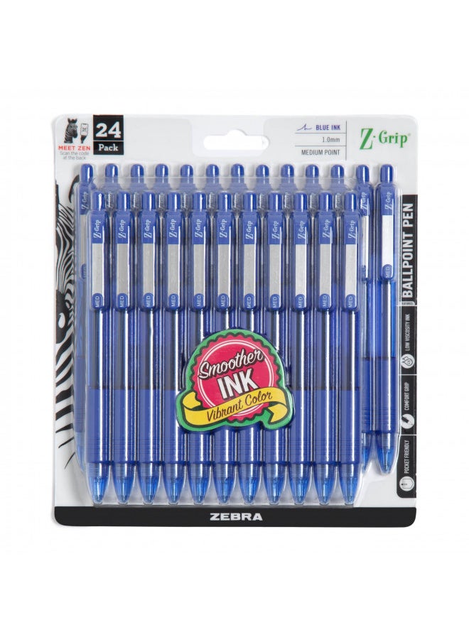 Zebra Pen - Zebra Pen Z-Grip Retractable Ballpoint Pen, Medium Point, 1.0mm, Blue Ink, 24 Pack (Packaging may vary) - Image 1
