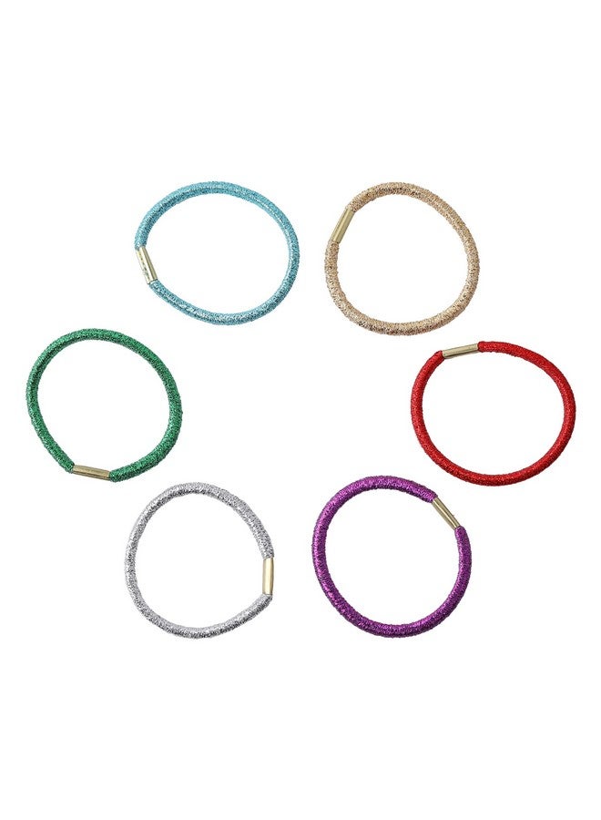 Estele Multicolor Shining Pony Tail Hair Rubber Bands for Womens/girls (Pack of 6) - Image 1