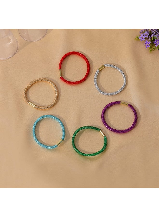 Estele Multicolor Shining Pony Tail Hair Rubber Bands for Womens/girls (Pack of 6) - Image 2