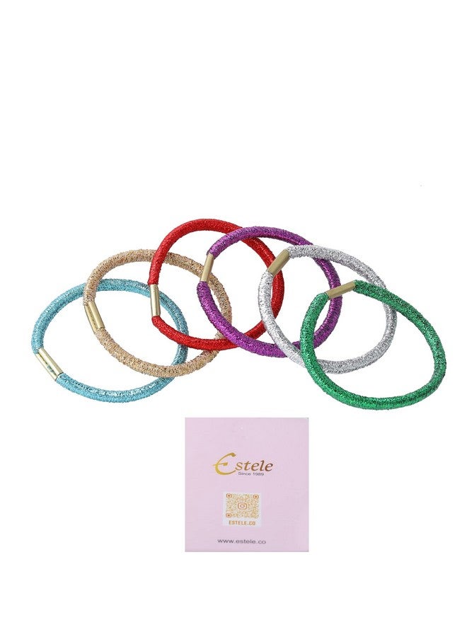 Estele Multicolor Shining Pony Tail Hair Rubber Bands for Womens/girls (Pack of 6) - Image 3