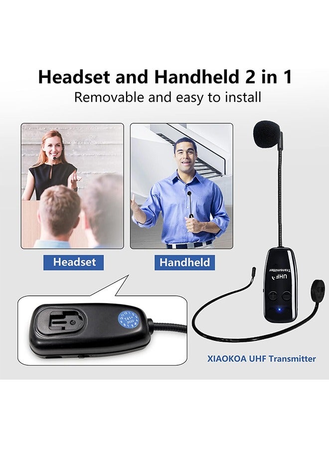 Arabest Wireless Microphone Headset for PA System, Handheld Headset Microphone 2in1 Rechargeable UHF Wireless Mic with Wireless Receiver for Voice Amplifier, Stage Speaker, Public Speaking & Teaching  - Image 2