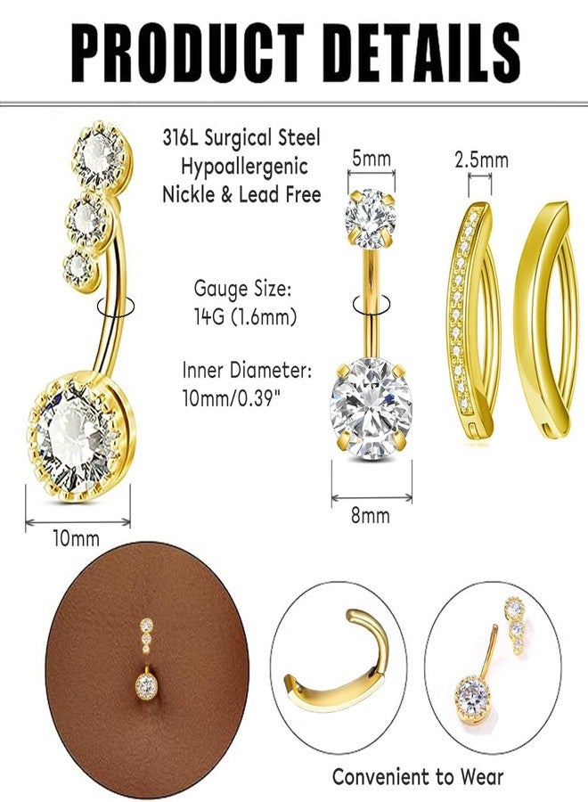 SEEDRILL 4Pcs 14G Belly Button Ring for Women Hypoallergenic 316L Surgical Stainless Steel Clicker Belly Ring CZ Belly Button Piercing Jewelry Navel Ring Gold-Tone - Image 3