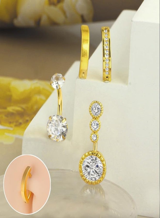 SEEDRILL 4Pcs 14G Belly Button Ring for Women Hypoallergenic 316L Surgical Stainless Steel Clicker Belly Ring CZ Belly Button Piercing Jewelry Navel Ring Gold-Tone - Image 4