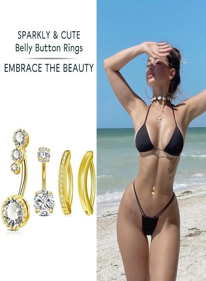 SEEDRILL 4Pcs 14G Belly Button Ring for Women Hypoallergenic 316L Surgical Stainless Steel Clicker Belly Ring CZ Belly Button Piercing Jewelry Navel Ring Gold-Tone - Image 2