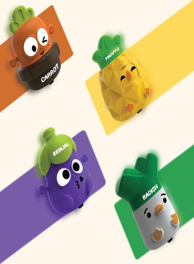 innovitoy مجموعة ألعاب Innovitoy Press & Go Veggie Runner للأطفال، 4 قطع، بتصاميم ملونة للجزر والباذنجان والفجل والأناناس، لعبة سهلة الدفع، أفضل هدية للأطفال من عمر 3 سنوات فما فوق - Image 5