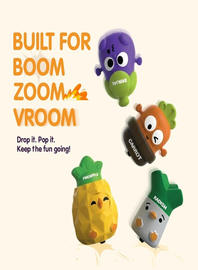 innovitoy مجموعة ألعاب Innovitoy Press & Go Veggie Runner للأطفال، 4 قطع، بتصاميم ملونة للجزر والباذنجان والفجل والأناناس، لعبة سهلة الدفع، أفضل هدية للأطفال من عمر 3 سنوات فما فوق - Image 3